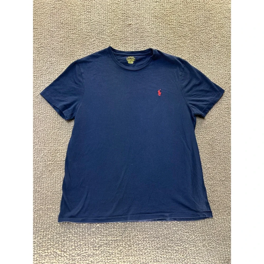 Polo Ralph Lauren Mens XL Custom Slim Fit Navy Blue Cotton T-Shirt Red Pony Logo
